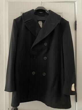 Sterlingwear Navy Pea Coat Mens 48R Black US Navy DSCP Aviation Boatswain Patch